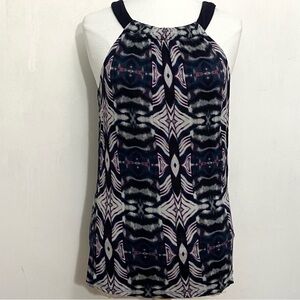 A.N.A round gathered button back neck boho print solid trim longer lengt…